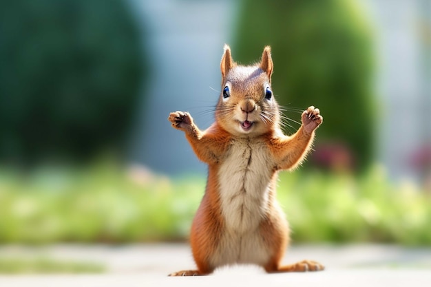 Photo cute squirrel with open mouth on blurred background 3d render