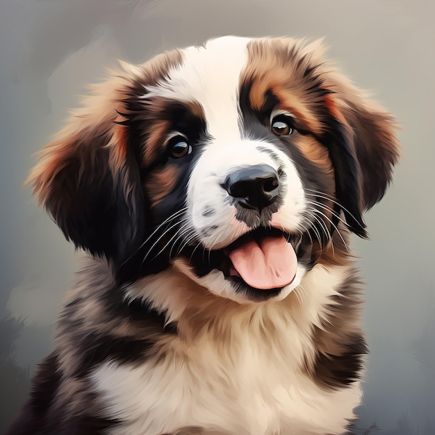 Cute St Bernard Puppy Smiling Generative A