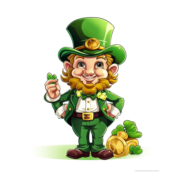 Photo a cute st patricks day leprechaun cartoon character breaking through the background brick wall and giving a thumbs up