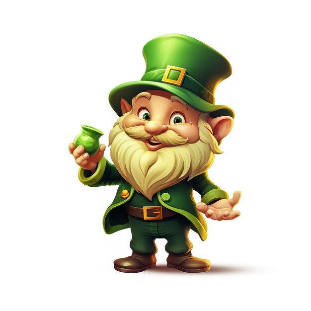 Photo a cute st patricks day leprechaun cartoon character breaking through the background brick wall and giving a thumbs up