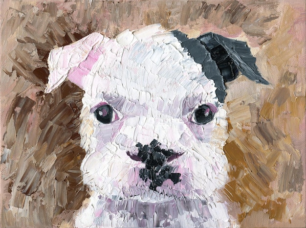 Cute staffordshire bull terrier puppy hand drawn oil illustration