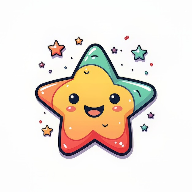Cute star with colorful clouds and stars on white background