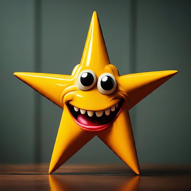 Photo cute star with a smiley face on dark background 3 d illustration