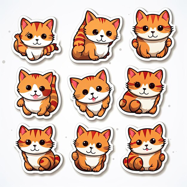 Photo cute sticker cartoon cat vector illustration isolated on a white background