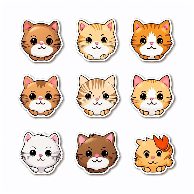 Photo cute sticker cartoon cat vector illustration isolated on a white background