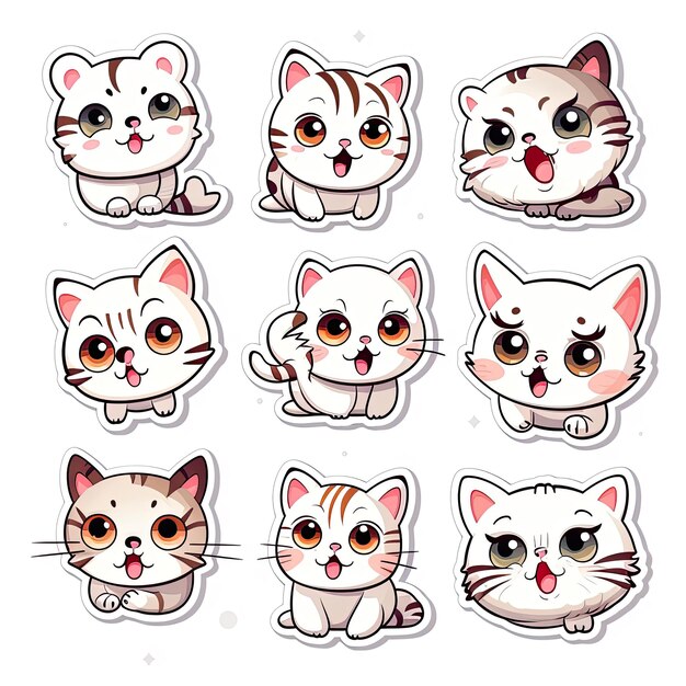 Photo cute sticker cartoon cat vector illustration isolated on a white background