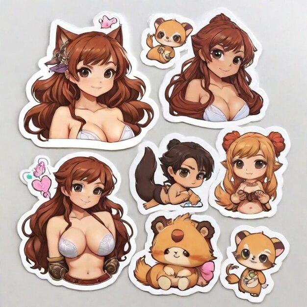 Photo cute stickers a full naked also breast and genitalia on white background