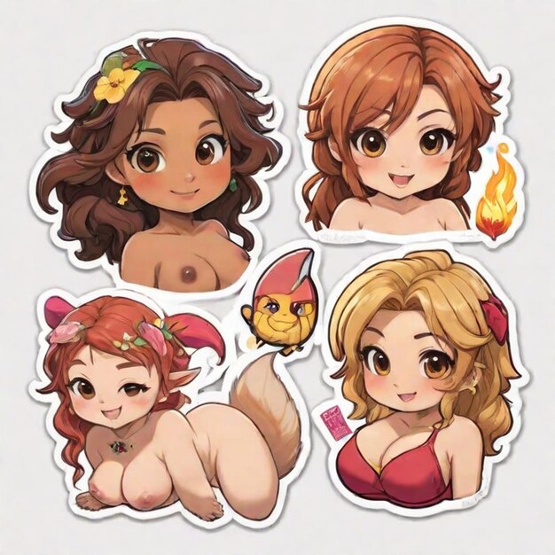 Photo cute stickers a full naked also breast and genitalia on white background