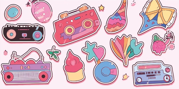 cute stickers set 90s illustration