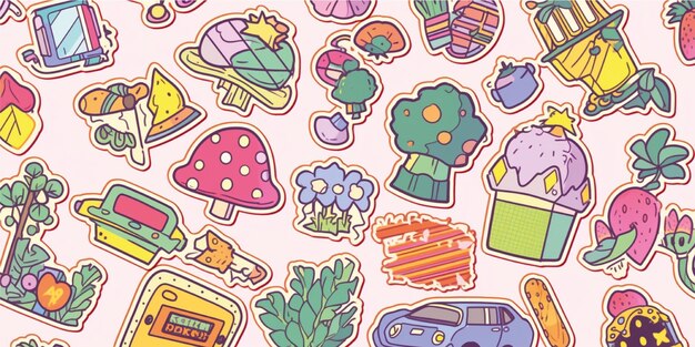 Photo cute stickers set 90s illustration