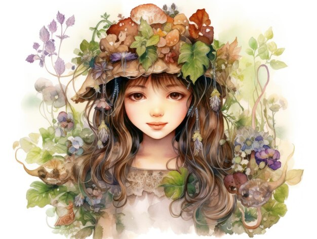 Cute Storybook Illustration for Greeting Card Painted Fantasy Elements Character Watercolor Art