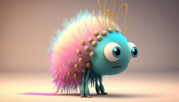 Cute strange colorful lice beautiful animal and big eyes Generative AI