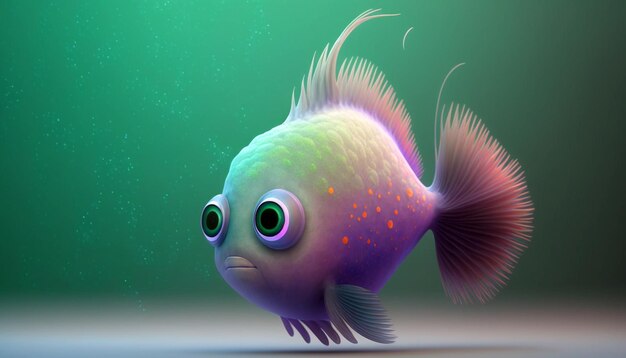 Cute strange little fish colorful tail and big eyes Generative AI