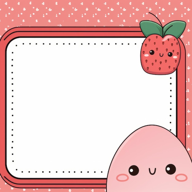 Photo a cute strawberry and an apple frame on a pink background