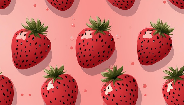 Cute Strawberry Pattern Red and blue seamless polka dot strawberry Strawberry white Background