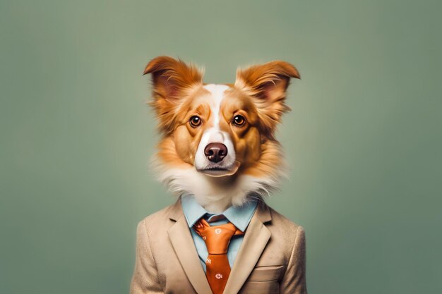 양복을 입은 강아지의 귀여운 스튜디오 초상화