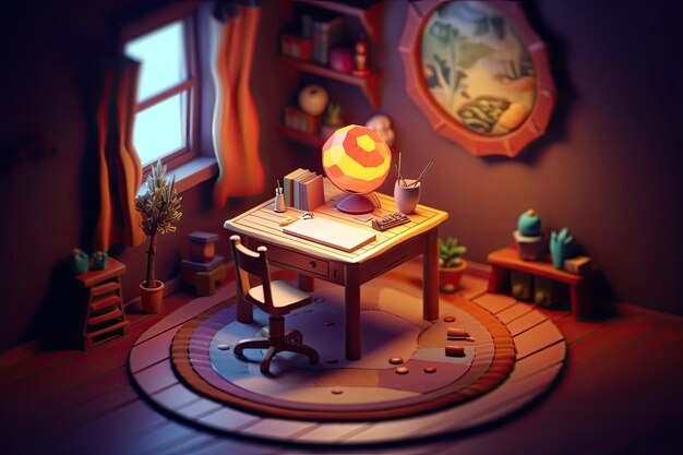 Photo cute study table in a room with low poly style