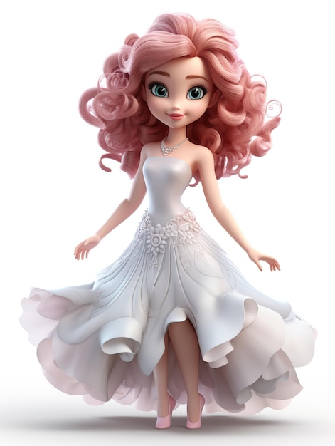 귀여운 화려한 화려한 3D 괴물 소녀와 울창한 머리카락