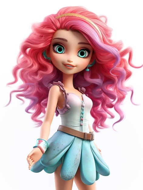 Cute stunning glamour 3D monster girl with lush hair