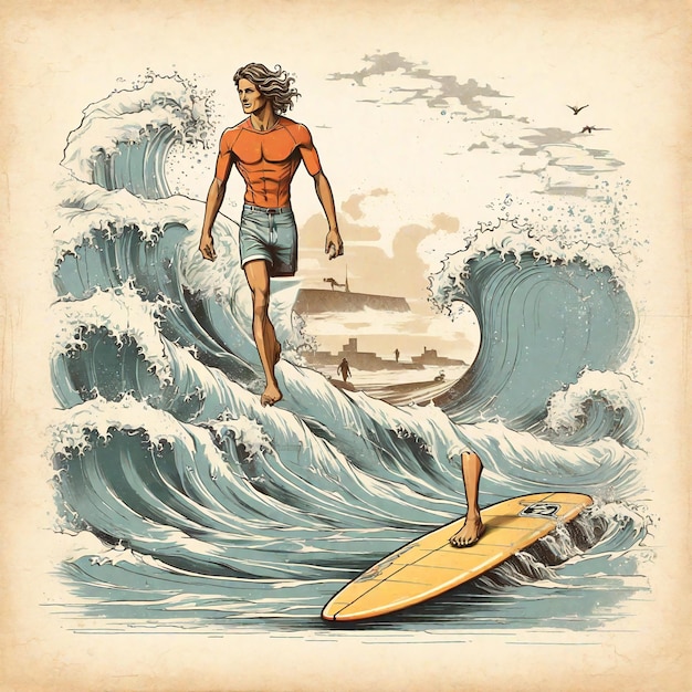 Foto cute surfing clip art ai generato