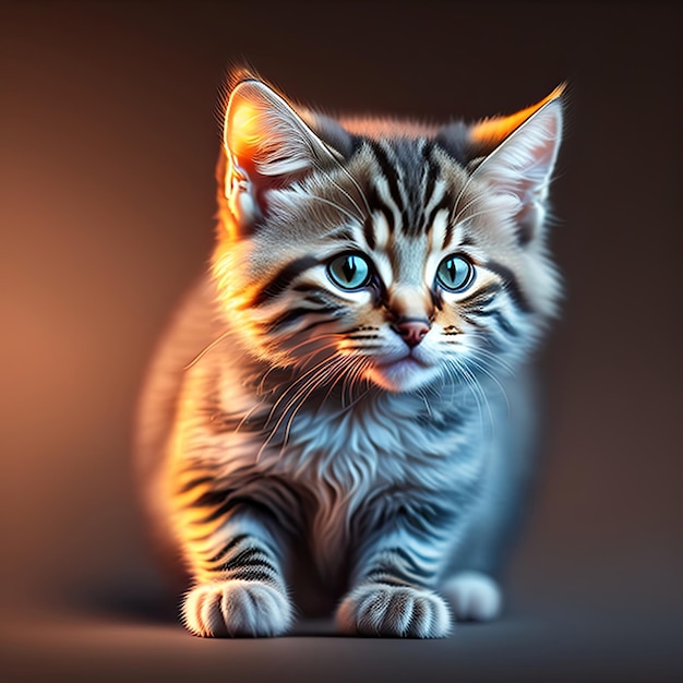 Cute tabby kitten dark background Space for text Adorable portrait of a kitten Cute cat