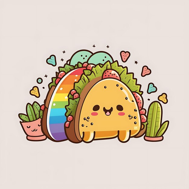 Photo cute taco digital art style colorful cartoon