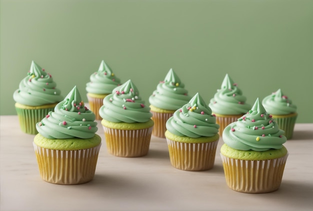 cute tea grean cupcakes with colorful beads isolated with soft background