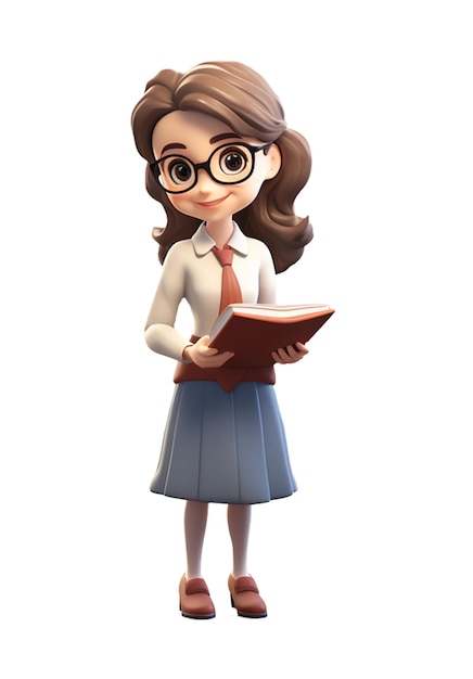 A Cute teacher woman character in uniform Isolate on white background