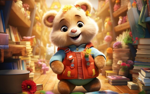 A cute teddy bear holding a fairy tale book a whimsical character Generative Ai