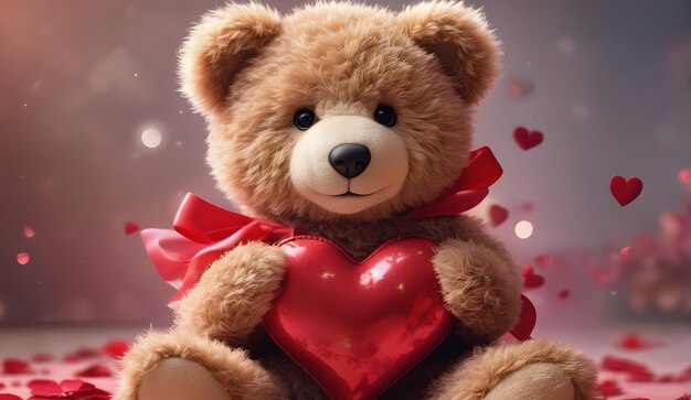 Photo cute teddy bear holding red heart valentines day background bear wallpaper valentine wallpaper