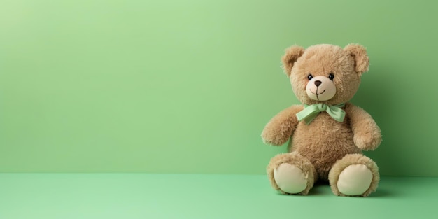 Cute teddy bear isolated on soft pastel background with copy space for ads and text