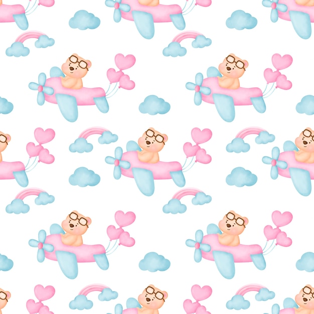 Cute teddy bear seamless pattern