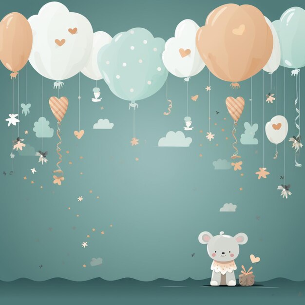 Photo cute teddy bear shower birthday cake balun blue background image ai generated art