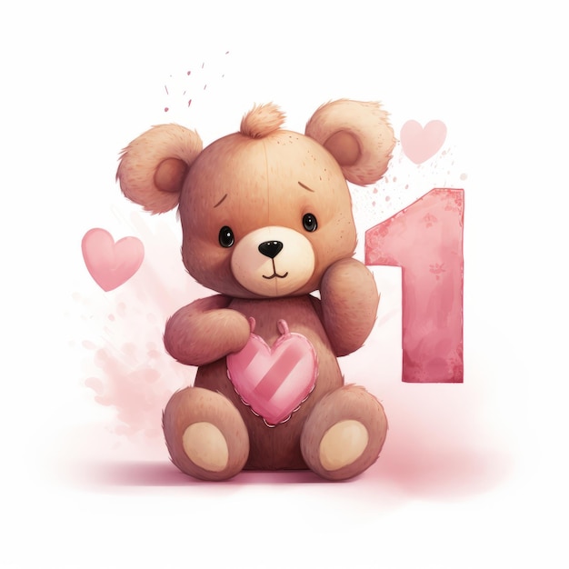 Cute teddy bear sitting on number 1