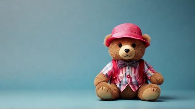 A cute teddy bear in stylish dress on isolated background