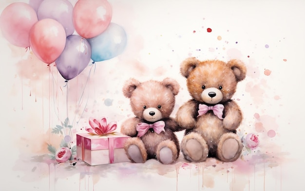 Cute Teddy Bear Watercolor Art Generative Ai
