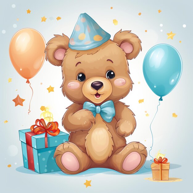 Photo a cute teddy bear wishes you a happy birthday for a boy vector illustration of a cartoon