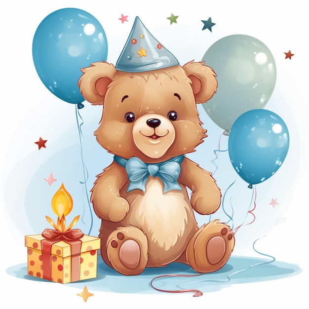 Photo a cute teddy bear wishes you a happy birthday for a boy vector illustration of a cartoon