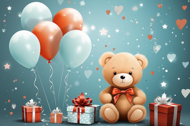 cute teddy bear with gift box illustration