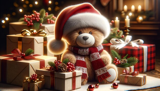 Cute teddy bear with gift boxes