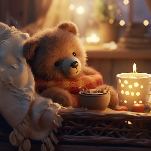 Cute teddy bear with a gift