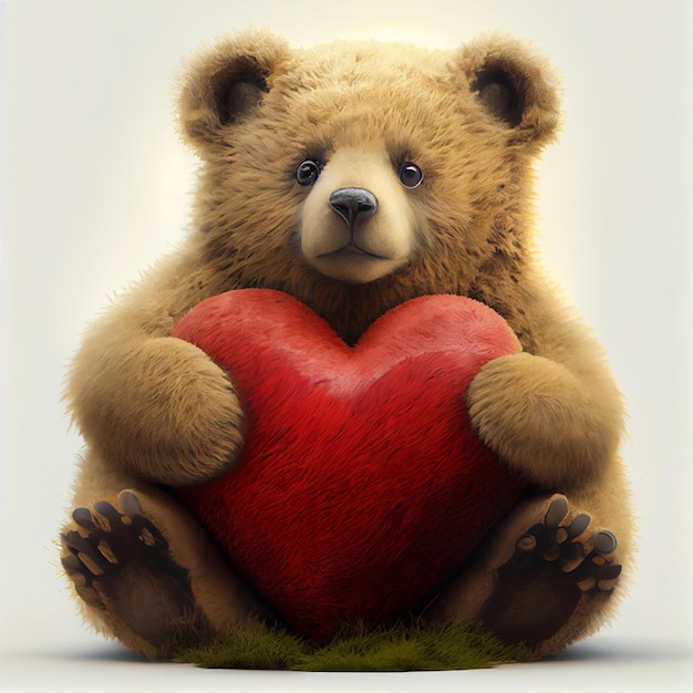 Cute teddy bear with heart love and valentine\'s day card 3d\
render illustration