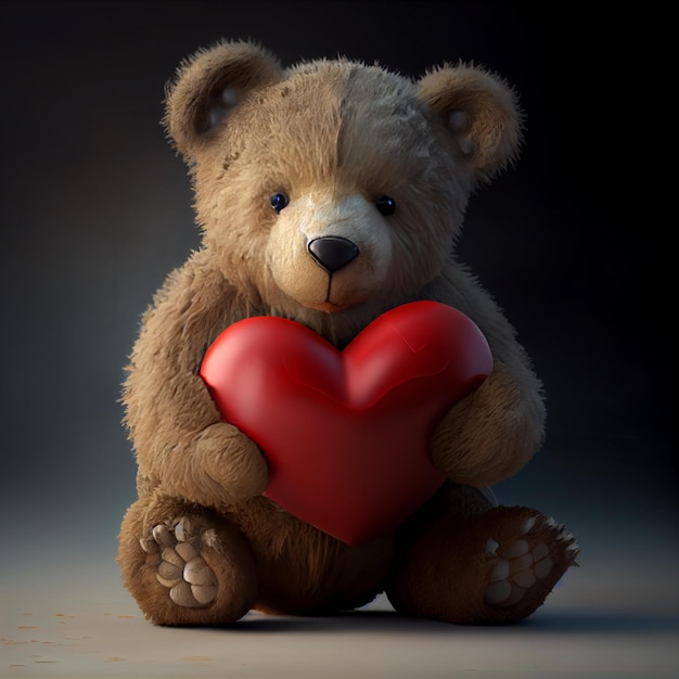 Cute teddy bear with heart love and valentine's day card 3d render illustration