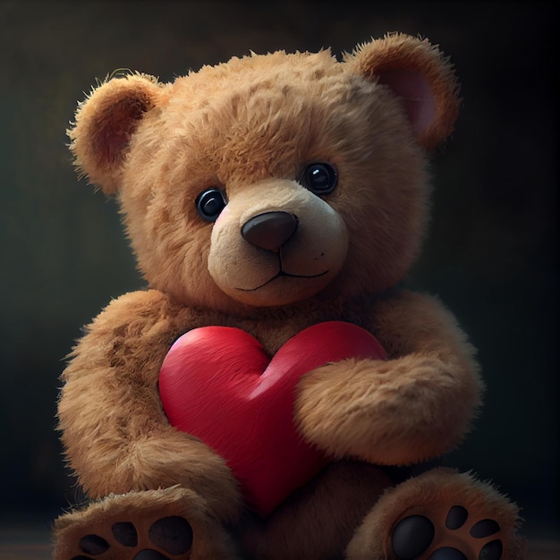 Cute teddy bear with heart love and valentine's day card 3d render illustration