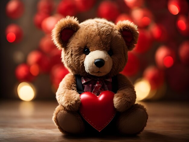 Cute teddy bear with red heart valentine concept