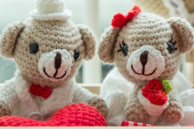 cute Teddy Bears Holding Heart and red rose