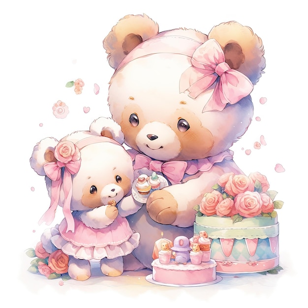 Cute teddy family watercolor clipart