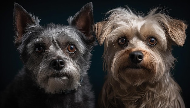 Cute terrier and schnauzer sitting together indoors generated by AI