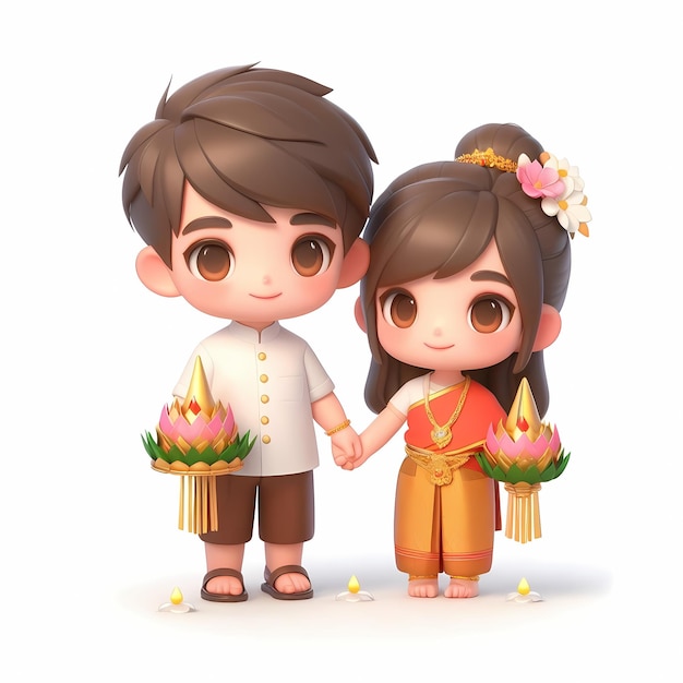 Photo cute thai girl boy loy krathong