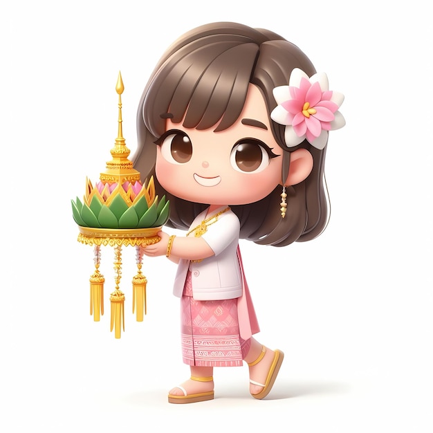 Photo cute thai girl loy krathong